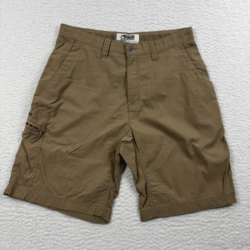 Mountain Khakis Equatorial Shorts Mens 33x9 Brown Relaxed Fit Logo Flat Front